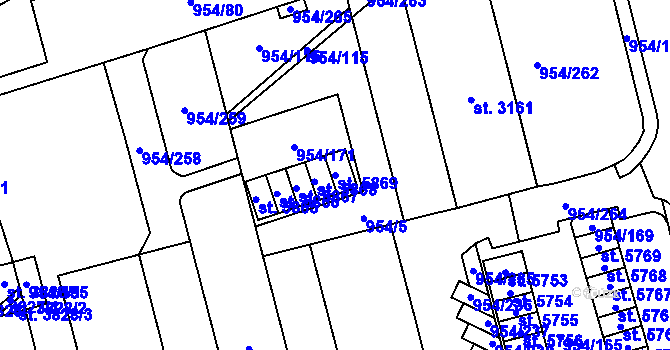 Parcela st. 5869 v KÚ Klatovy, Katastrální mapa