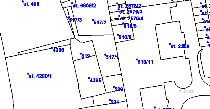 Parcela st. 517/1 v KÚ Klatovy, Katastrální mapa