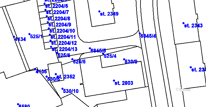 Parcela st. 525/4 v KÚ Klatovy, Katastrální mapa