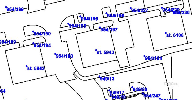 Parcela st. 5943 v KÚ Klatovy, Katastrální mapa