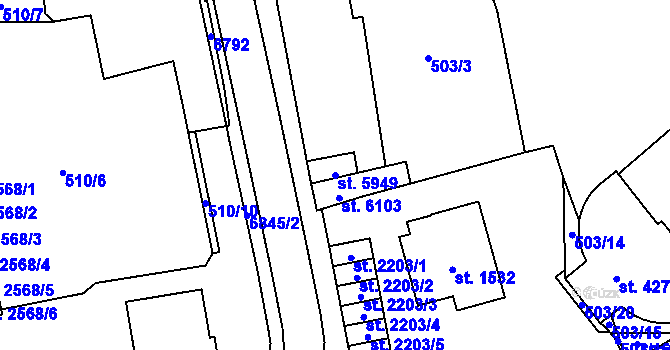 Parcela st. 5949 v KÚ Klatovy, Katastrální mapa