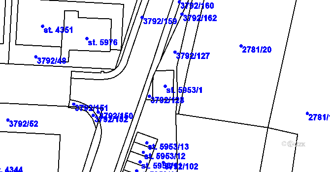Parcela st. 5953/1 v KÚ Klatovy, Katastrální mapa