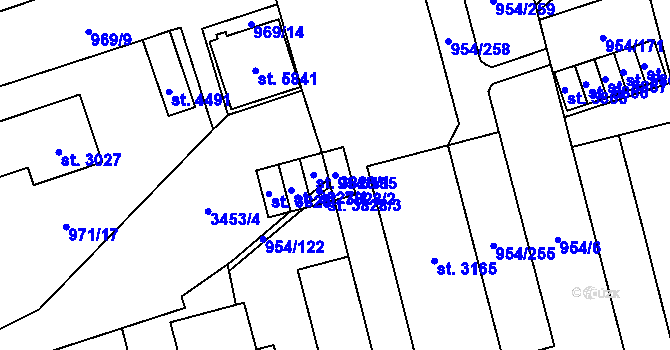 Parcela st. 954/185 v KÚ Klatovy, Katastrální mapa