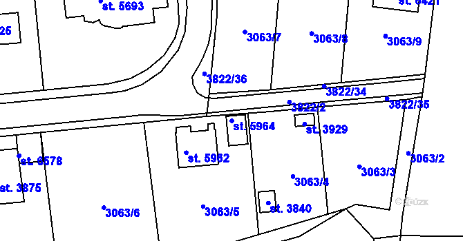 Parcela st. 5964 v KÚ Klatovy, Katastrální mapa