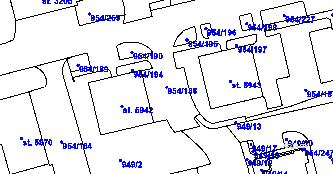 Parcela st. 954/188 v KÚ Klatovy, Katastrální mapa