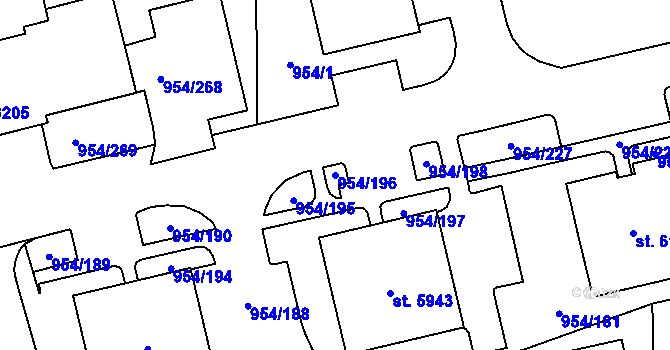 Parcela st. 954/196 v KÚ Klatovy, Katastrální mapa