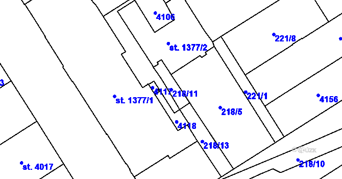 Parcela st. 218/11 v KÚ Klatovy, Katastrální mapa
