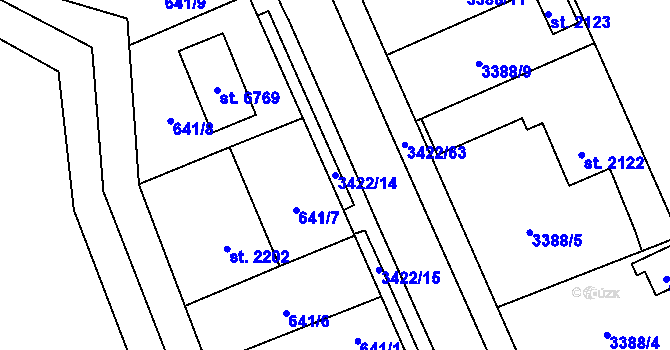 Parcela st. 3422/14 v KÚ Klatovy, Katastrální mapa
