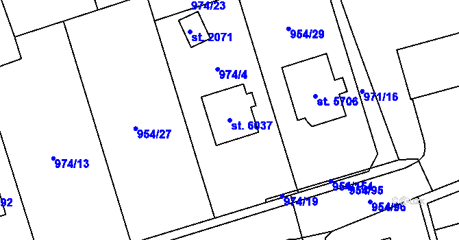 Parcela st. 6037 v KÚ Klatovy, Katastrální mapa