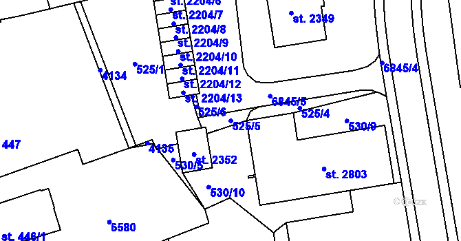 Parcela st. 525/5 v KÚ Klatovy, Katastrální mapa