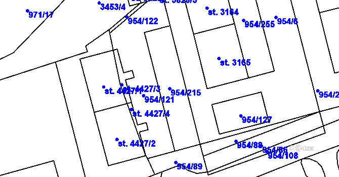 Parcela st. 954/215 v KÚ Klatovy, Katastrální mapa