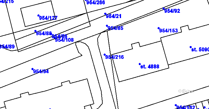 Parcela st. 954/216 v KÚ Klatovy, Katastrální mapa
