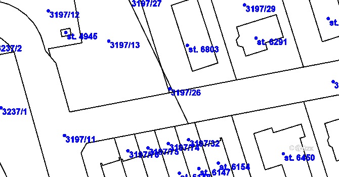Parcela st. 3197/26 v KÚ Klatovy, Katastrální mapa