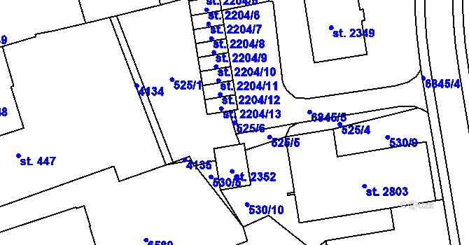 Parcela st. 525/6 v KÚ Klatovy, Katastrální mapa