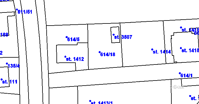 Parcela st. 614/18 v KÚ Klatovy, Katastrální mapa