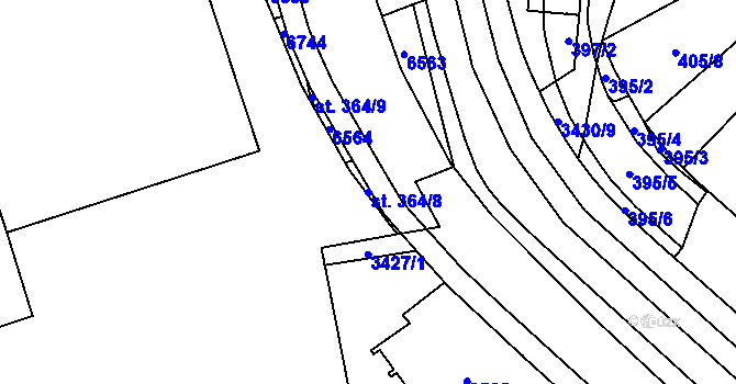 Parcela st. 364/8 v KÚ Klatovy, Katastrální mapa