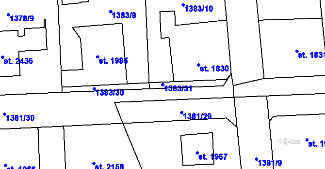 Parcela st. 1383/31 v KÚ Klatovy, Katastrální mapa