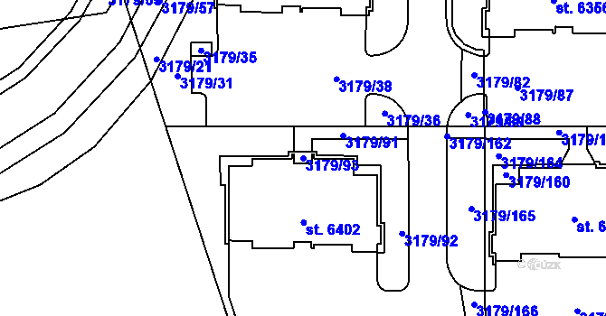 Parcela st. 3179/93 v KÚ Klatovy, Katastrální mapa