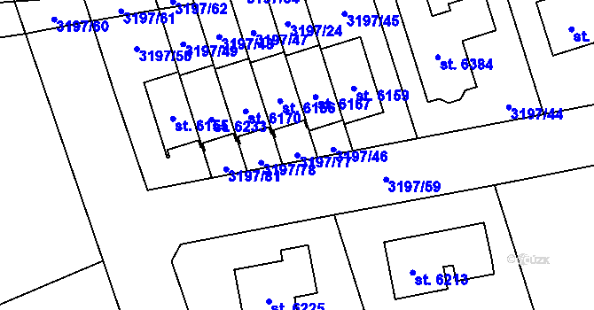 Parcela st. 3197/77 v KÚ Klatovy, Katastrální mapa