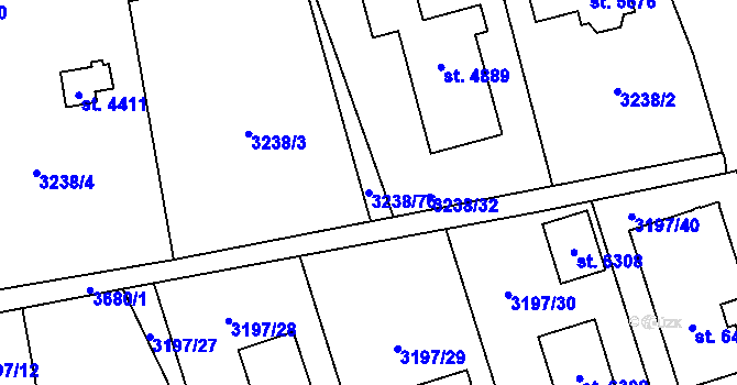 Parcela st. 3238/76 v KÚ Klatovy, Katastrální mapa
