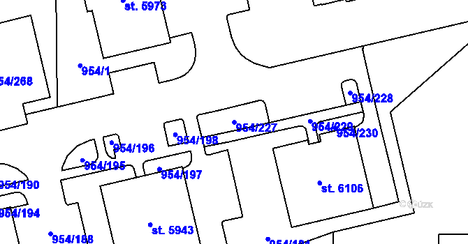 Parcela st. 954/227 v KÚ Klatovy, Katastrální mapa