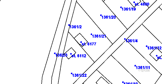 Parcela st. 6177 v KÚ Klatovy, Katastrální mapa