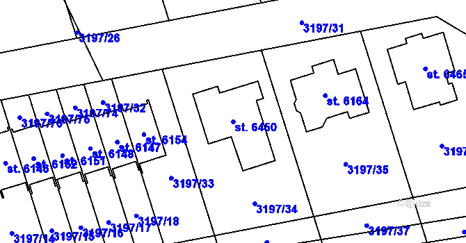 Parcela st. 6450 v KÚ Klatovy, Katastrální mapa