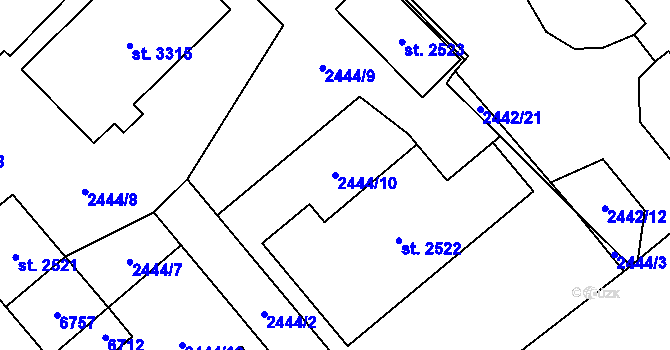 Parcela st. 2444/10 v KÚ Klatovy, Katastrální mapa
