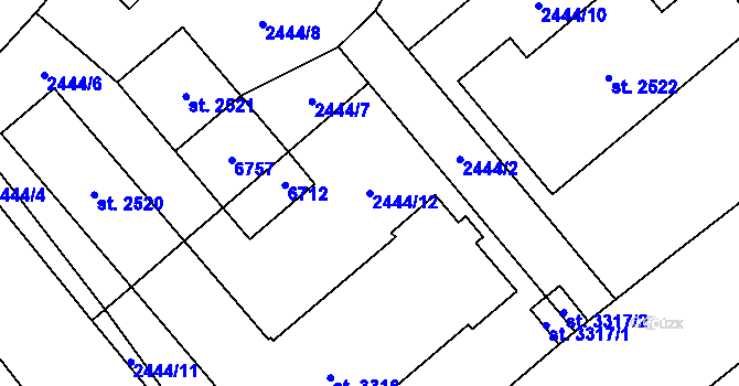 Parcela st. 2444/12 v KÚ Klatovy, Katastrální mapa