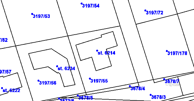 Parcela st. 6214 v KÚ Klatovy, Katastrální mapa