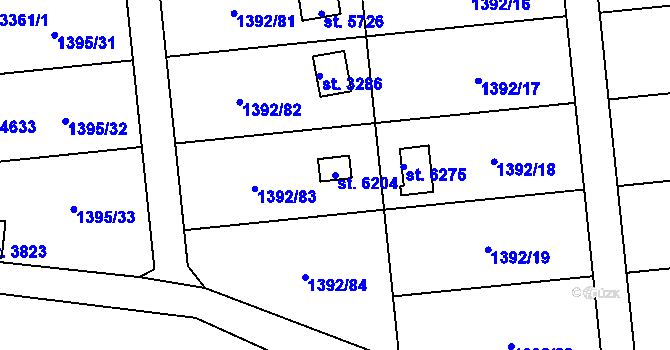 Parcela st. 6204 v KÚ Klatovy, Katastrální mapa