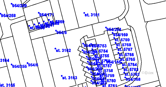 Parcela st. 954/235 v KÚ Klatovy, Katastrální mapa