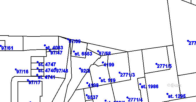 Parcela st. 97/68 v KÚ Klatovy, Katastrální mapa