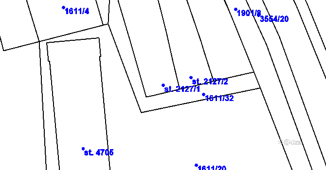 Parcela st. 2127/1 v KÚ Klatovy, Katastrální mapa