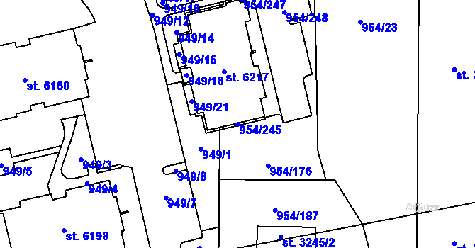 Parcela st. 954/245 v KÚ Klatovy, Katastrální mapa