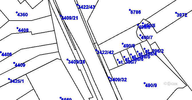Parcela st. 3422/42 v KÚ Klatovy, Katastrální mapa