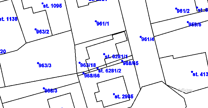 Parcela st. 6281/1 v KÚ Klatovy, Katastrální mapa