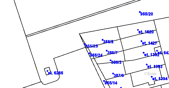 Parcela st. 955/25 v KÚ Klatovy, Katastrální mapa