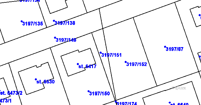Parcela st. 3197/151 v KÚ Klatovy, Katastrální mapa