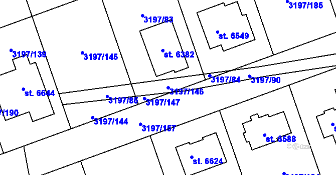 Parcela st. 3197/146 v KÚ Klatovy, Katastrální mapa