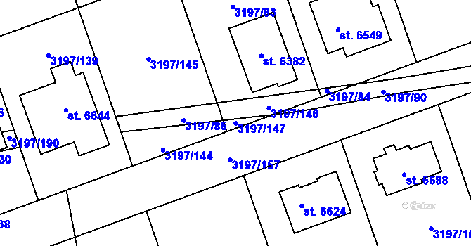 Parcela st. 3197/147 v KÚ Klatovy, Katastrální mapa