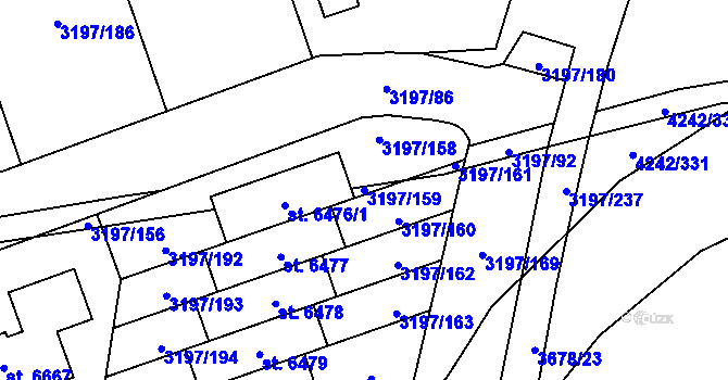 Parcela st. 3197/159 v KÚ Klatovy, Katastrální mapa