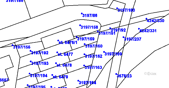 Parcela st. 3197/160 v KÚ Klatovy, Katastrální mapa
