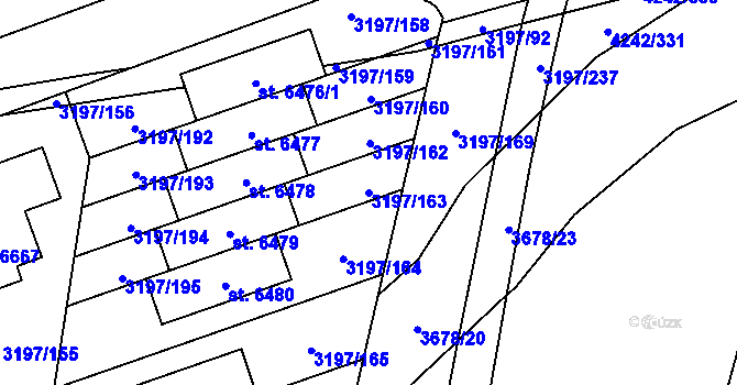 Parcela st. 3197/163 v KÚ Klatovy, Katastrální mapa