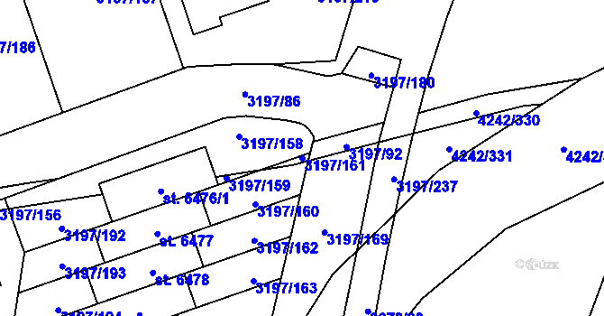 Parcela st. 3197/161 v KÚ Klatovy, Katastrální mapa