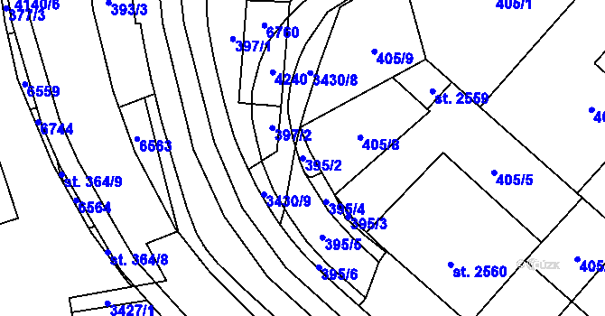 Parcela st. 395/2 v KÚ Klatovy, Katastrální mapa