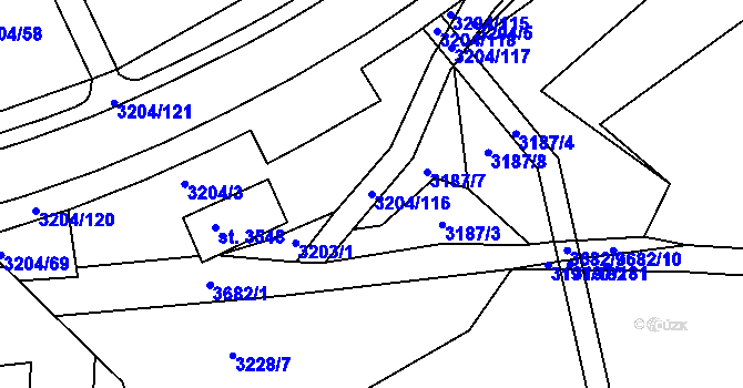 Parcela st. 3204/116 v KÚ Klatovy, Katastrální mapa
