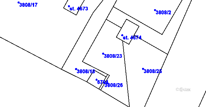 Parcela st. 3808/23 v KÚ Klatovy, Katastrální mapa
