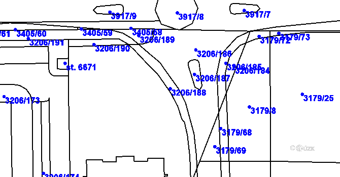 Parcela st. 3206/188 v KÚ Klatovy, Katastrální mapa
