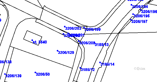 Parcela st. 3206/202 v KÚ Klatovy, Katastrální mapa
